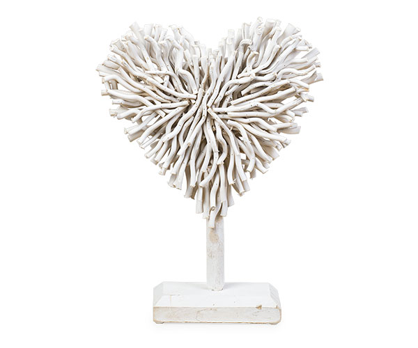 CUORE LEGNO BIANCO CON BASE